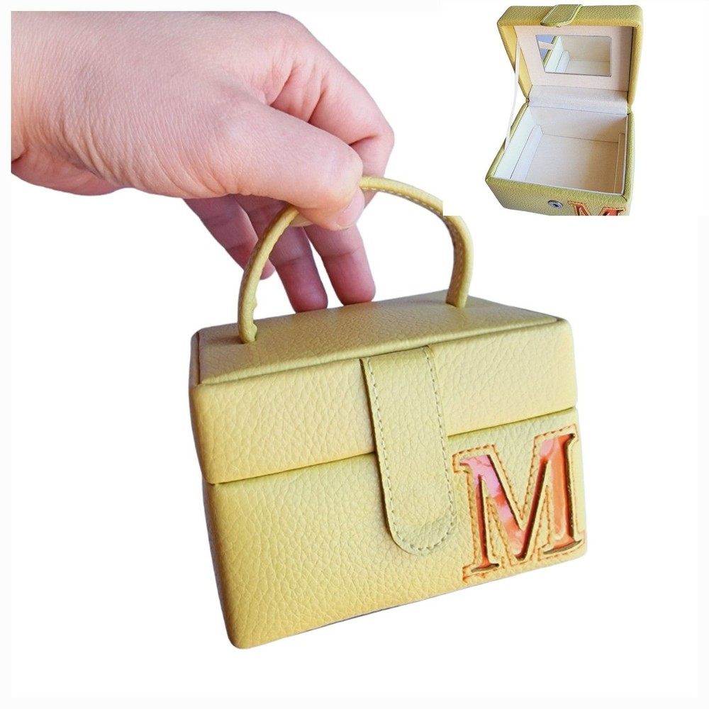 Jewelry Box Small Initial M Lime Green with Handle Mirror